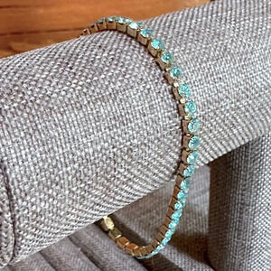 Blue Aquamarine CZ 18K Gold Stainless Steel Tennis Bracelet March Birthstone